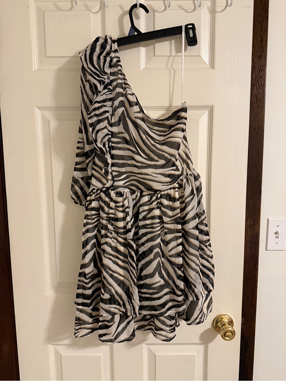 Express One-Shoulder Zebra Print Mini Dress - Black & White - Picture 6 of 7